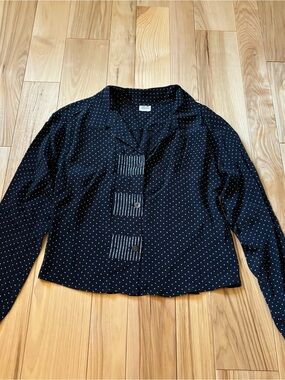 Marla Duran Black Polka Dot Art To Wear Button Front Top FLAW